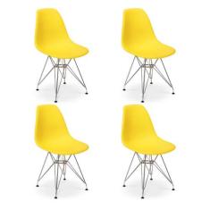 Conjunto 04 Cadeiras Charles Eames Eiffel Base Metal Design - Amarela