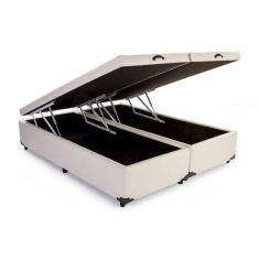 Base Box Baú Queen Bipartido Bege  Sintético 158x198x39