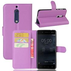 NOKIA 5 Capa tipo carteira, carteira flip de couro PU premium com compartimento para cartão, suporte e fecho magnético [capa interna à prova de choque de TPU] Compatível com NOKIA 5