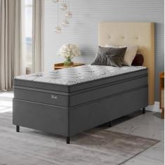 Conjunto Cama Box Solteiro Zoe Com Molas Ensacadas 088 x 188 x 65 Cinza