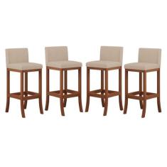 Kit 4 Banquetas Média Encosto Estofado 38x90Cm Ilha Espanha Madeira Ma