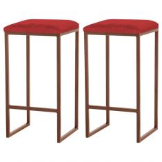 Kit 2 Banqueta Billie Base Bronze Veludo Vermelho Gran Belo