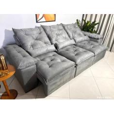 Sofá Retrátil e Reclinável 2,70m em Tecido Veludão C/Pillow nos Braços