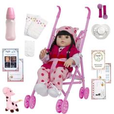 Boneca Reborn Morena Girafinha Grande Enxoval Com Carrinho - Cegonha R