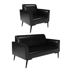 Sofá Namoradeira Com Poltrona Pés Villach Marisa Corano D03 - D\'rossi Cor Preto