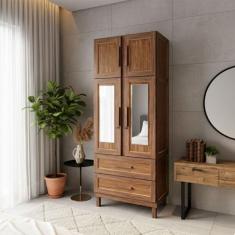 Guarda-Roupa Casal Piauí 4 Portas 2 Gavetas 1 Prateleira com Espelho C