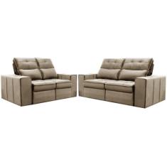 Conjunto de Sofás 2 e 3 Lugares Barsa Gralha Azul, Bege, 5 Lugares