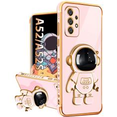 Buleens Capa para Samsung A52 (também para Samsung A52s) com suporte de astronauta, capas femininas para Galaxy A52 5G, capa de telefone feminina fofa 6D com estampa de coração no espaço sideral para
