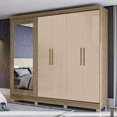 Guarda Roupa com Espelho e Pés 5 Portas 4 Gavetas Kappesberg Nogueira/macadamia