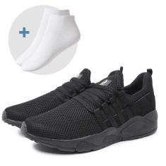 Kit Tênis Masculino Esportivo Preto Comfort Com Tala Respirável + Meia Cano Curto Branca