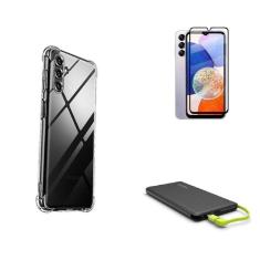 Kit Carregador Portátil Samsung Galaxy A14 + Capa + Película De Vidro 3D