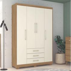 Guarda-roupa 4 Portas e 3 Gavetas Madri Marrom/Champagne