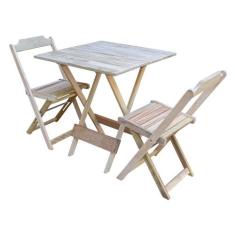 Conjunto de Mesa Dobravel com 2 Cadeiras de Madeira 70x70 Ideal para B