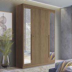 Guarda Roupa Solteiro Ripado 4 Portas 2 Gavetas Antony com Espelhos