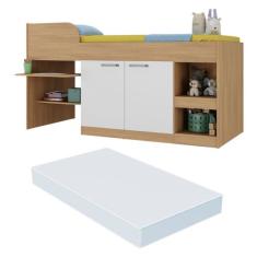 Cama Solteiro Multifuncional com Colchão Incluso 2 Portas e Escrivanin