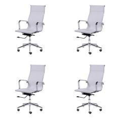 Kit 4 Cadeiras Para Escritório Presidente Esteirinha Tela Mesh 3303 Or Design Branco