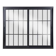 Janela De Aluminio De Correr 120x120cm 2 Folhas Com Vidro Liso Preto