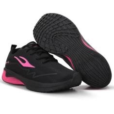 Tênis Unisex  Escolar Com Cadarço Macio LigShoes, Preto, Rosa, 38