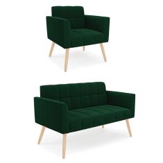 Namoradeira e Poltrona Pé Palito Natural Elisa Bouclê Verde D03 - D'Rossi