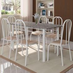 Conjunto De Mesa Granada Com 6 Cadeiras Madri Branco E Natural Bege -