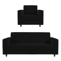 Kit 01 Sofá 03 Lugares E 01 Poltrona Arezzo Linho Pés Chanfrado Tabaco - D`rossi Cor A79 Preto