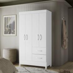 Guarda Roupas Solteiro 4 Portas 2 Gavetas Mobi Branco Fosco