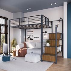 Beliche Suspenso com Escada Morgan Solteiro Cinza Escuro