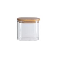 Pote De Mantimentos Quadrado Flat 600Ml Tampa Bambu Oikos, 600ml, Tran