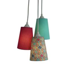 Lustre Pendente Luminária Tripla Tecido Arabescos Colorido - Crie Casa