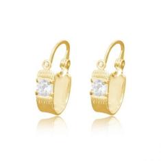 Brinco Argola com Pedra Banhado a Ouro