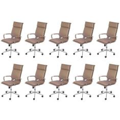 Kit 10 Cadeiras para Escritorio Presidente Design Italiano Estofada em Sintético 3304 Caramelo