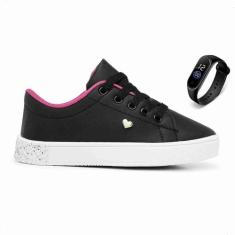 Kit Tenis Casual Feminino Infantil Sapatinho Menina Com Relogio Led - 