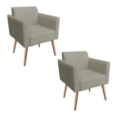 Kit 02 Poltronas Marisa Suede Pés Palito Natural Marrom Rato