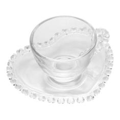 Xícara de Café com Pires em Cristal Coração Cor Transparente Lyor 80ml