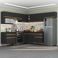Cozinha Completa de Canto Veneza GB Multimóveis MP2071 com Armário e Balcão Preta