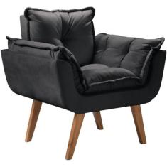 Poltrona Opalla Base Palito  01 Lugar Suede - RD Decor, Preto