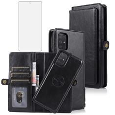 Asuwish Capa de telefone para Samsung Galaxy A71 5G carteira destacável com protetor de tela de vidro temperado e suporte de cartão de crédito flip de couro acessórios para celular Glaxay A 71 G5