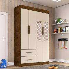 Guarda Roupa Solteiro  Com Espelho 4 Portas 2 Gavetas New Verona Sallêto Móveis - Ipe/Off