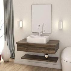 Bancada para Banheiro 80cm com Cuba Aria RT41 Prateleira e Espelheira 806w Metrópole Compace Carvalho Dark