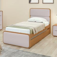 Cama Solteiro Loop Tecido Sintético com Cama Auxiliar Amêndoa Clean