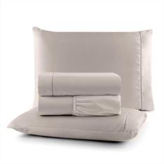 Jogo de Cama Algodão Casal 200 Fios 4 Peças Toque Macio (Bege)