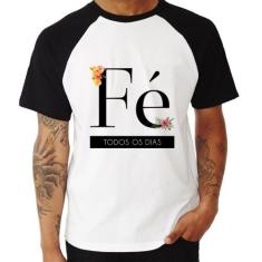 Camiseta Raglan Fé todos os dias - Foca na Moda, Branco, Preto, GGG