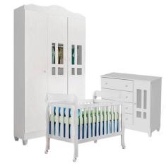 Quarto de Bebê Ariel 3 Portas com Berço Lila Branco Brilho - Carolina 