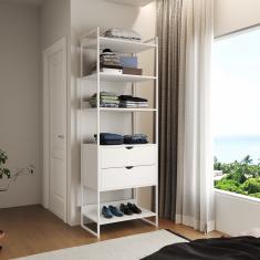 Guarda Roupa Aberto Industrial Solteiro 1 Módulo com Gaveta Branco Ferro Branco