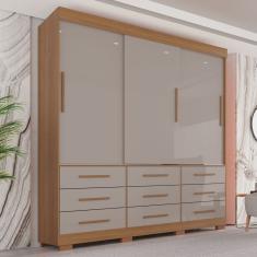 Guarda-roupa com Pés Casal 3 Portas 9 Gavetas Luana