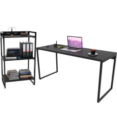 Kit Mesa Para Escritório Com Estante 150 Cm Preto Onix