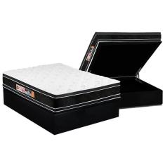 Cama Box Baú Casal: Colchão Espuma D33 Castor Black E White Air Euro Pillow + Base Black(138X188)
