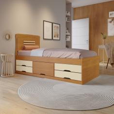 Cama Solteiro 5 Gavetas Para Quarto Cinamomo-off White