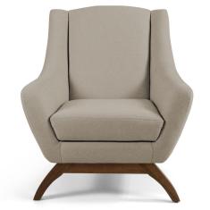 Poltrona Decorativa Sala de Estar Base de Madeira Naomi Algodão Poliéster Bege Gran Belo