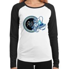 Baby Look Raglan Signo Aquário Astrologia Manga Longa - Foca na Moda, 
